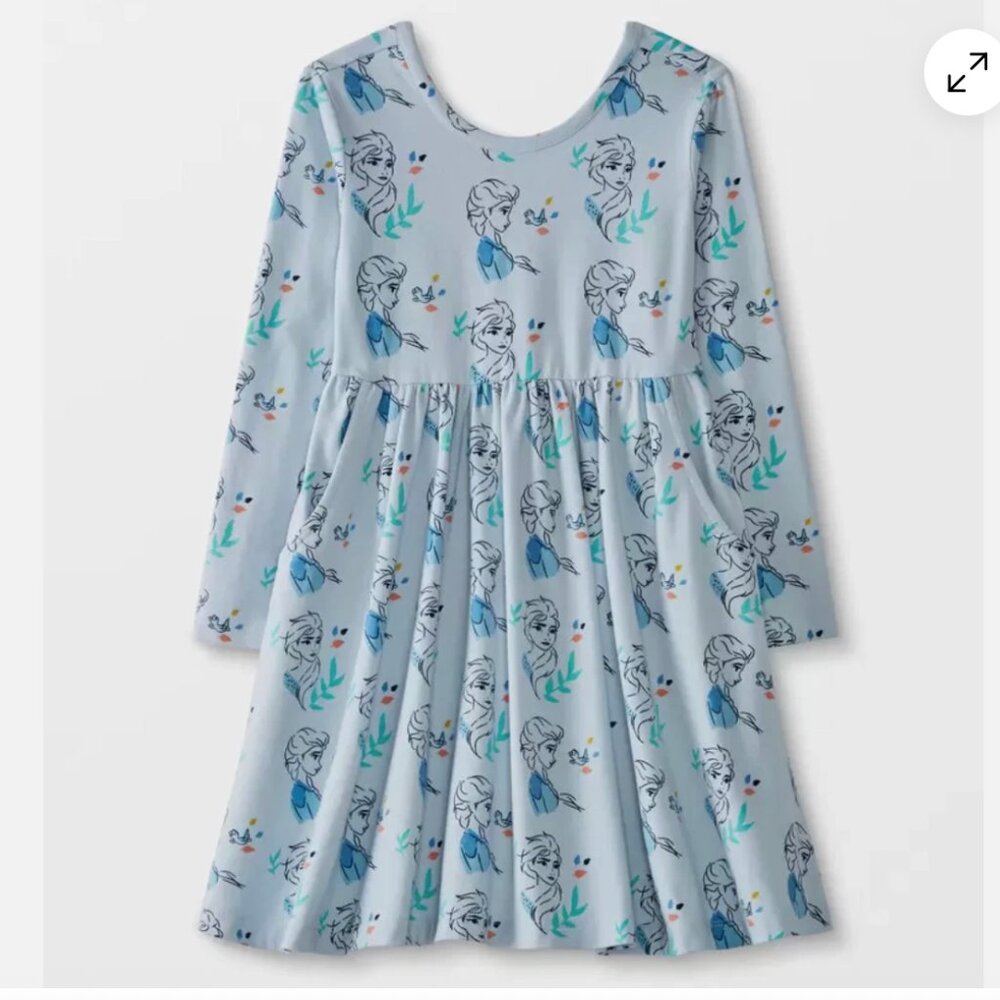 Hanna Andersson Girls Disney Elsa Frozen Swing Dress in Blue Pockets Size 6-7